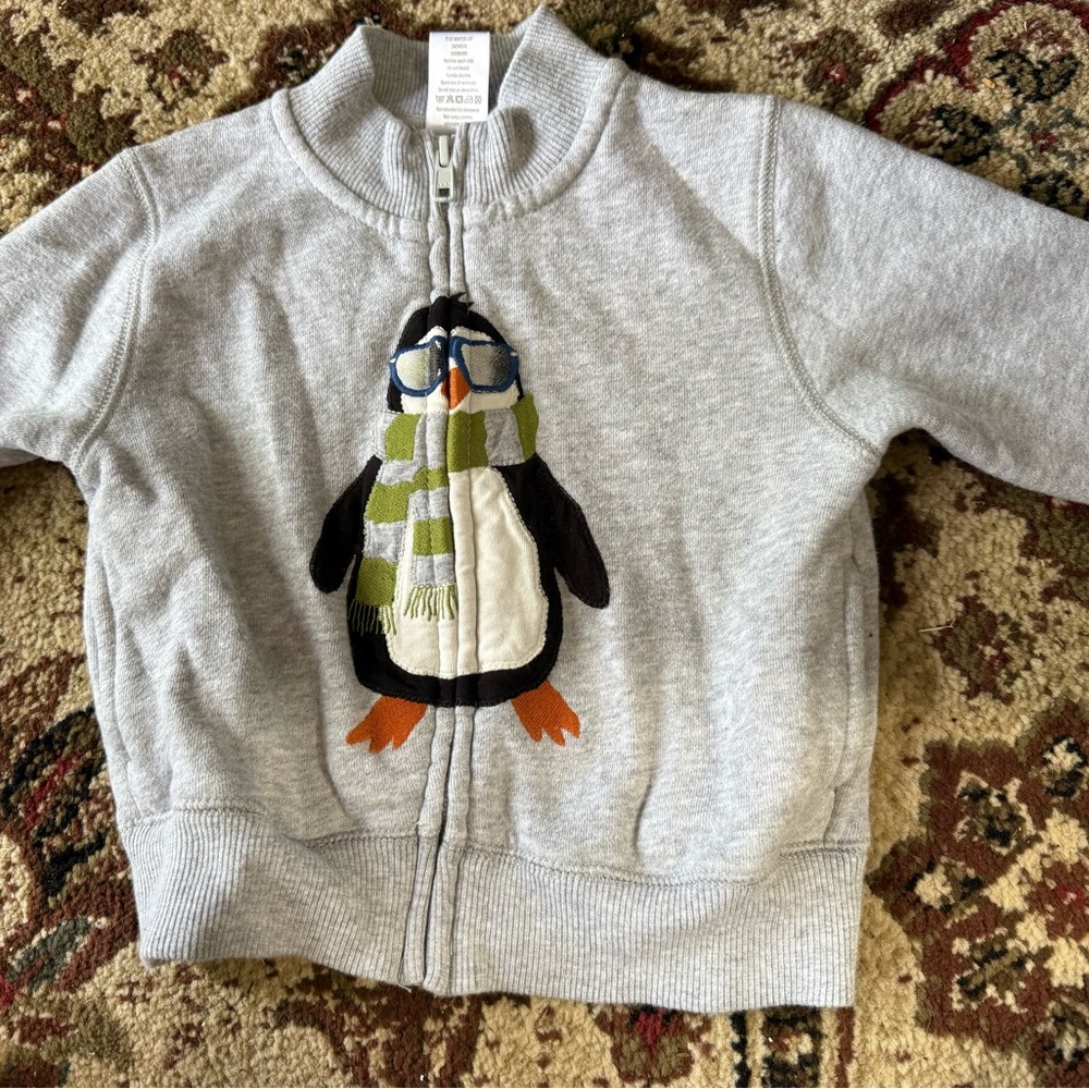 Gymboree Boys Penguin fleece lined zip up sweatshirt